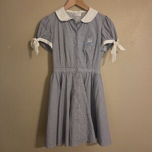SECRET HONEY J Fashion Otome Blue White‎ Stripe Peter Pan Fit & Flare Dress SZ 2